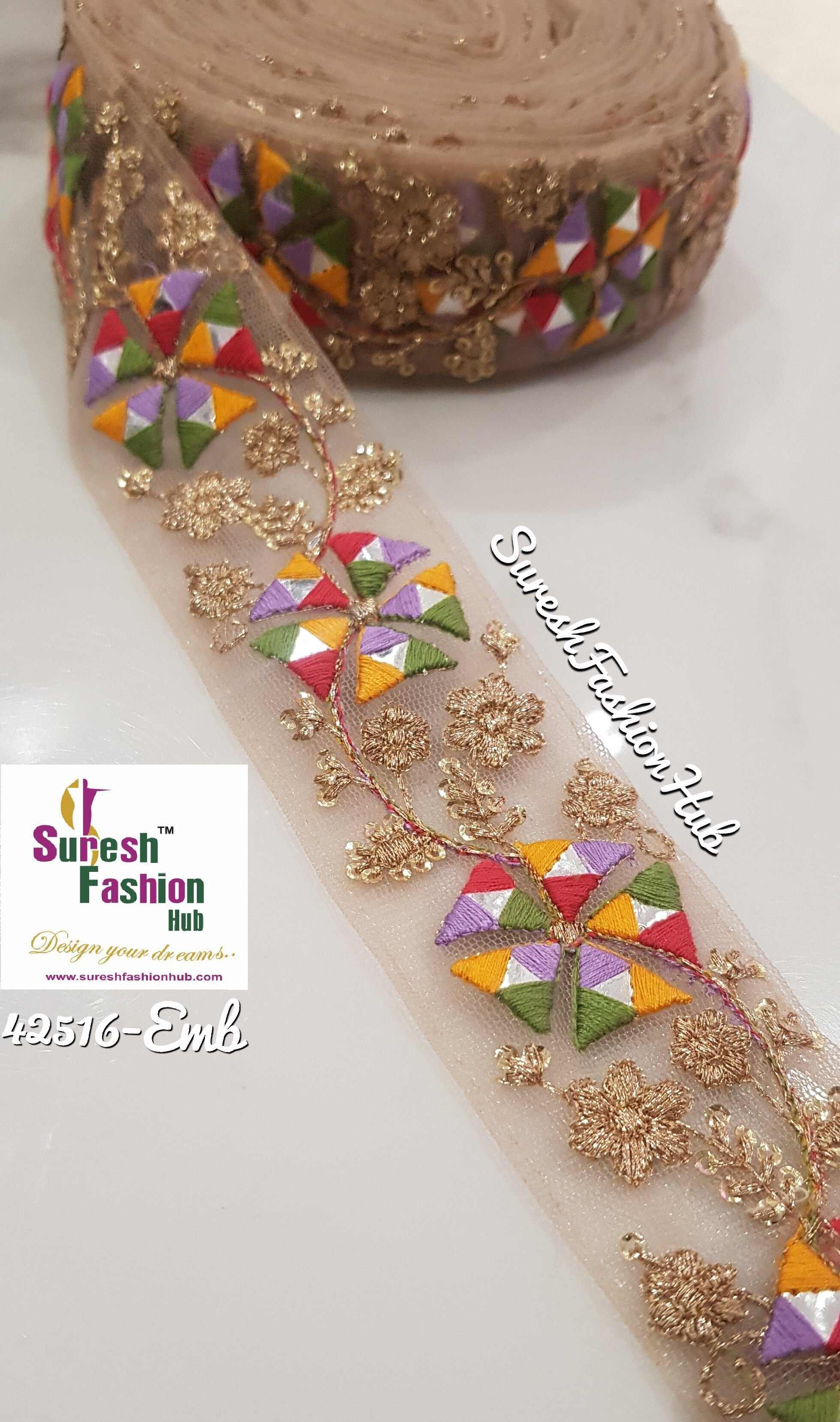 Multicolor Zari Mirage Mirror Embroidered designer Trim