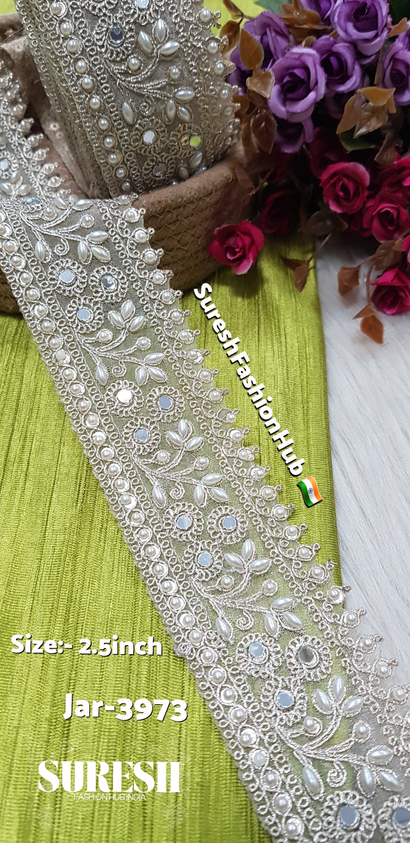 Elegant Pearl Mirror Cutwork Lace – Jar-3973