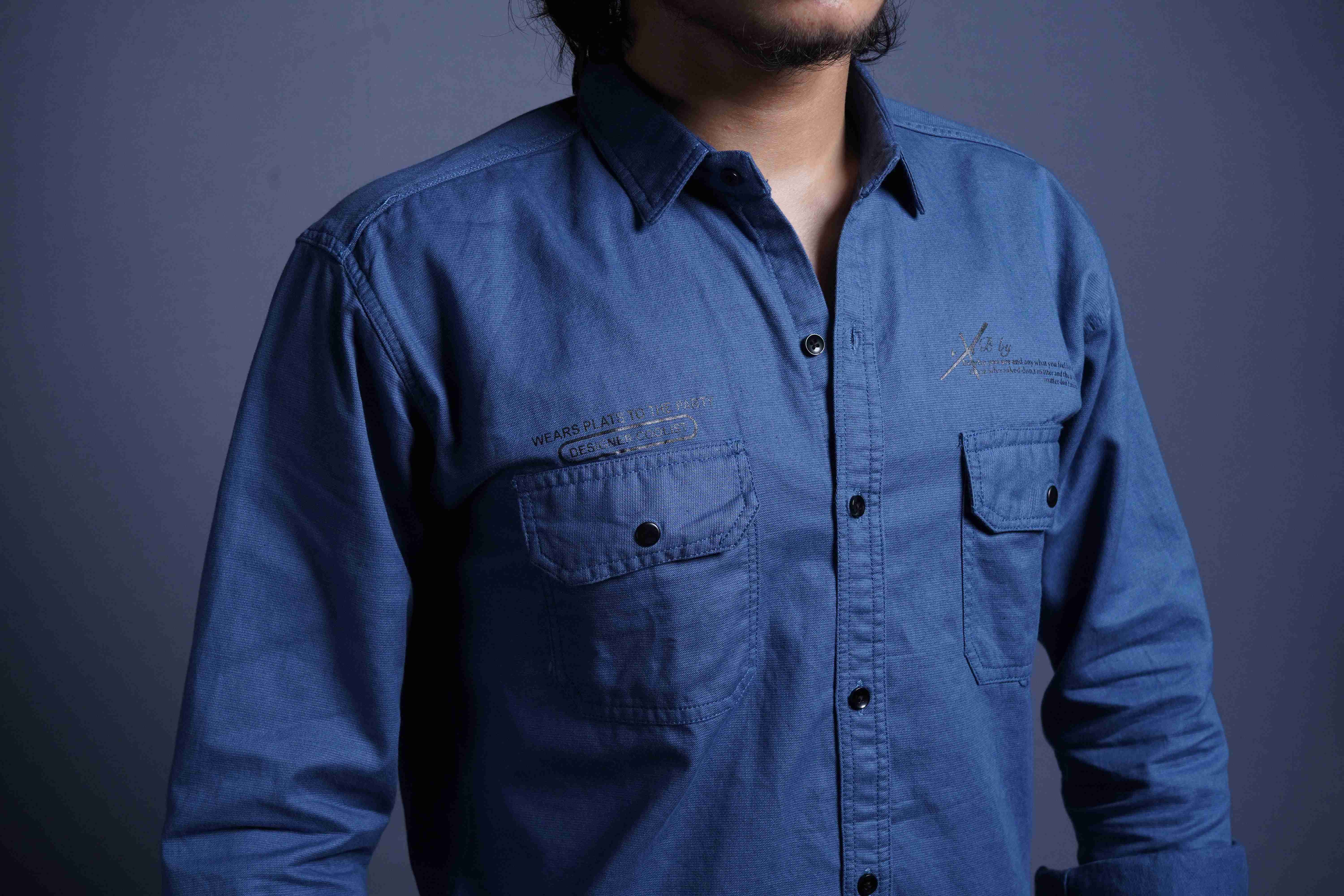 One Denim Versatile Blue Cotton Casual Shirt