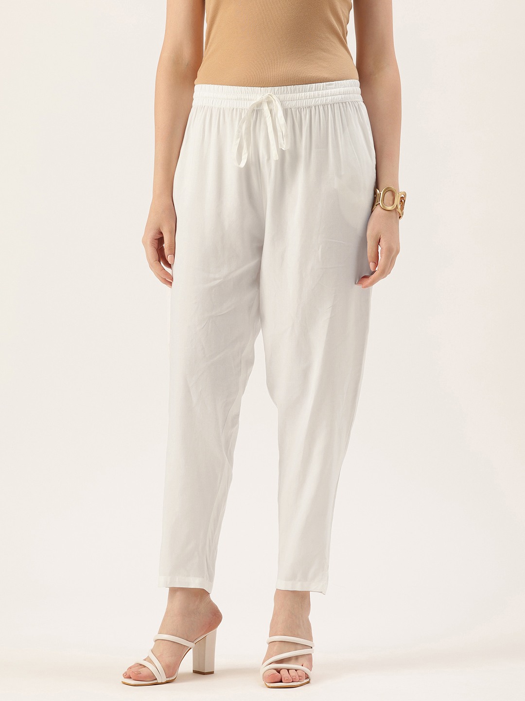 White Solid Pencil Pant