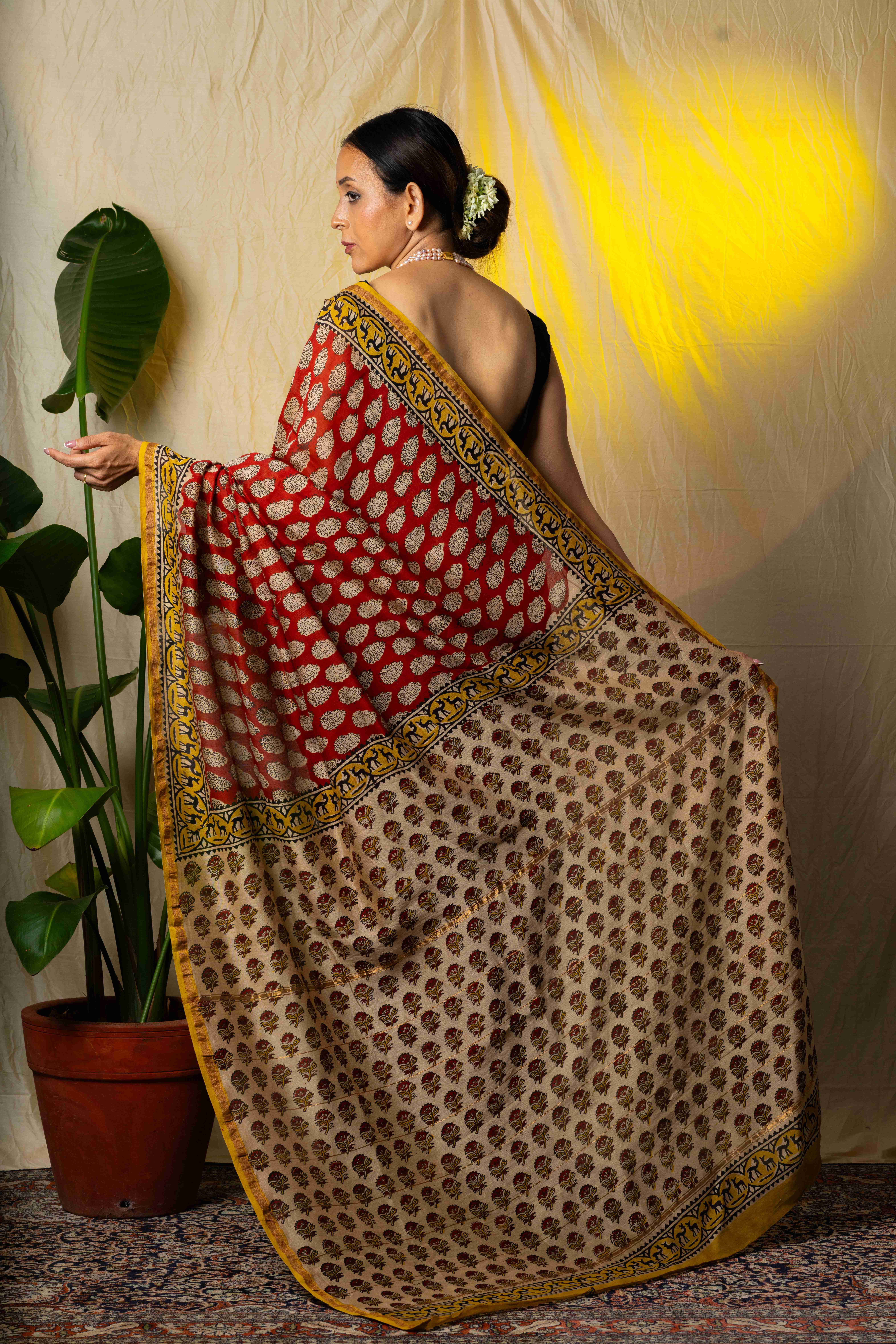 Red Chanderi Handpainted Saree