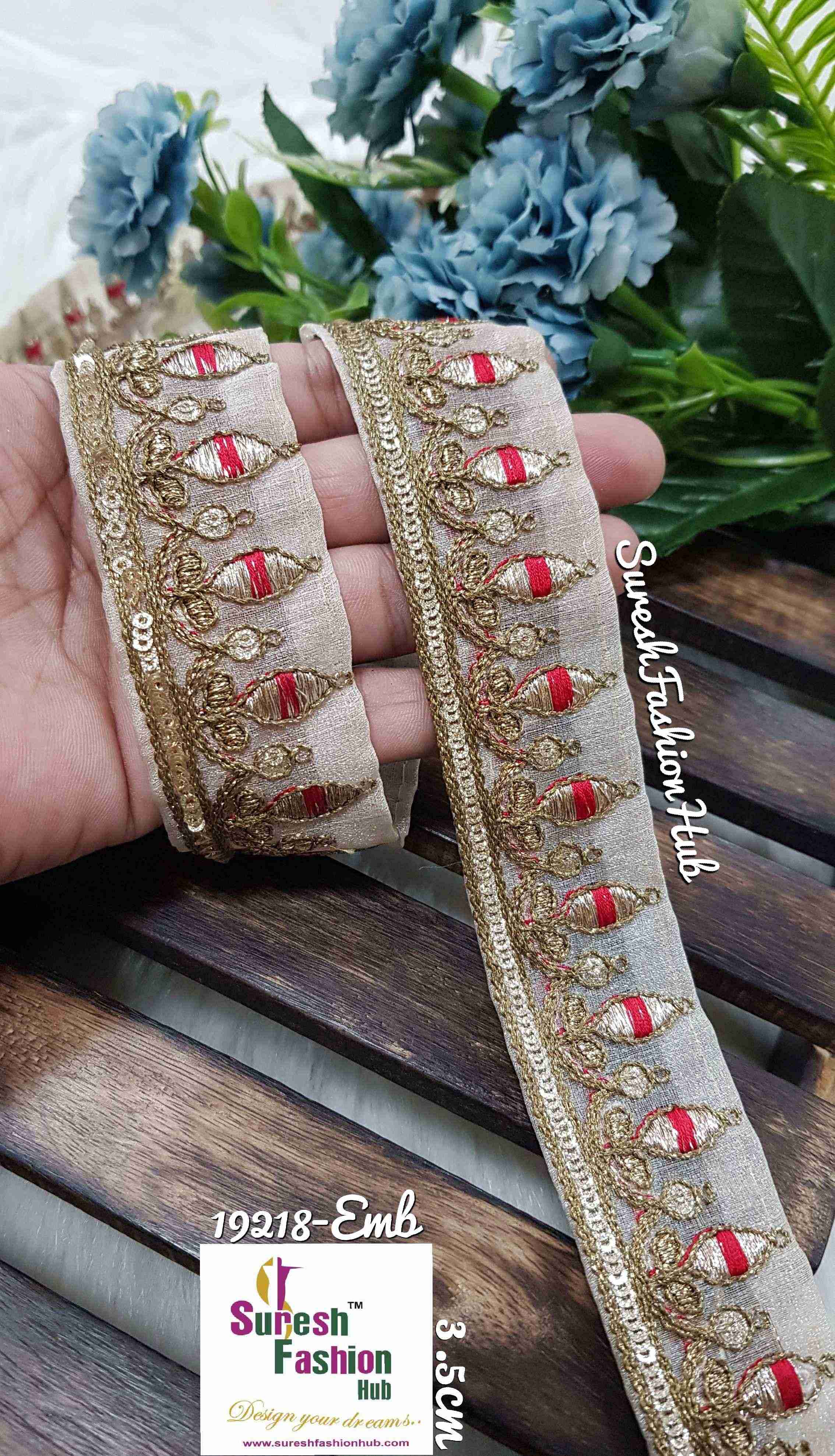 Antique Gold Zari and Shine Sequin Magic On Organza Designer Trim