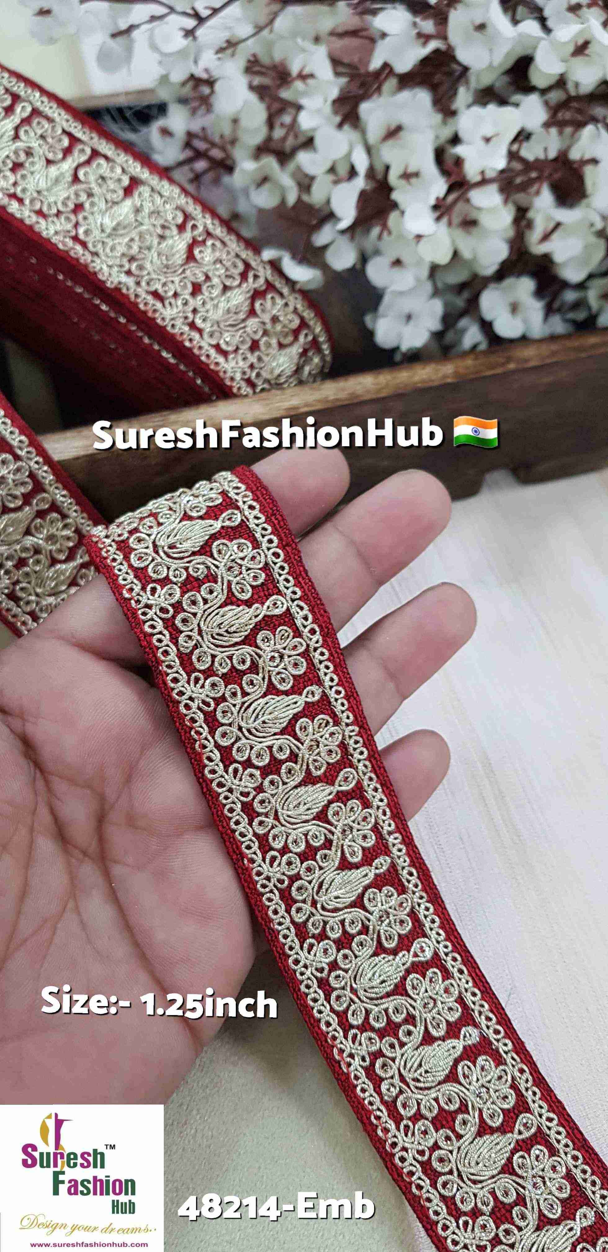 Maroon Pearl & Sequence Fabric Lace