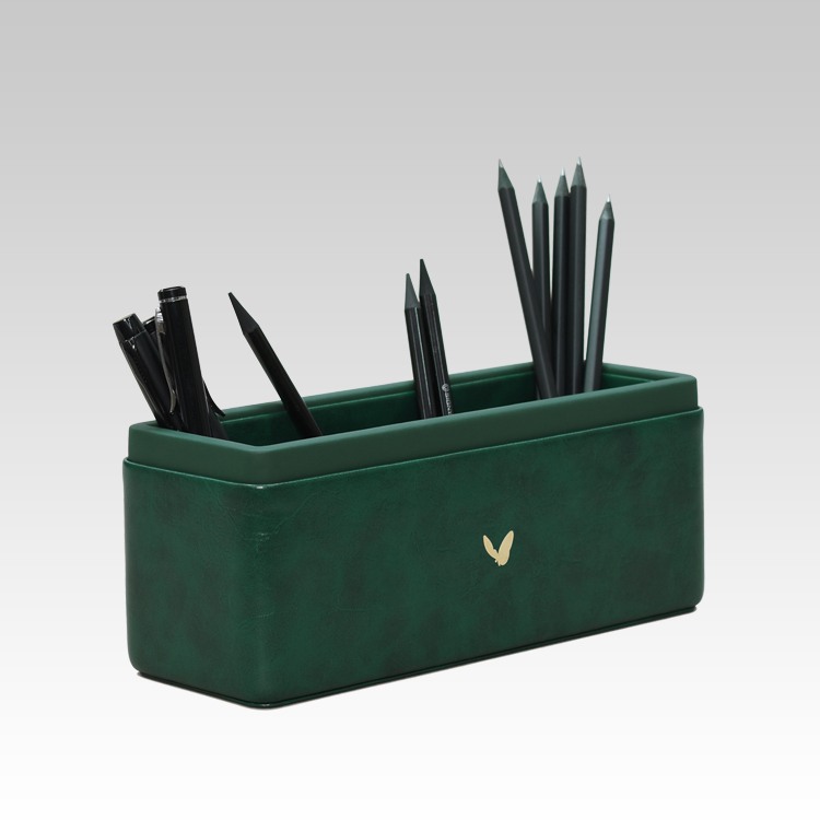 Pen/Pencil Holder | Faux Leather | Rectangular Large | Moderno | Olive Green