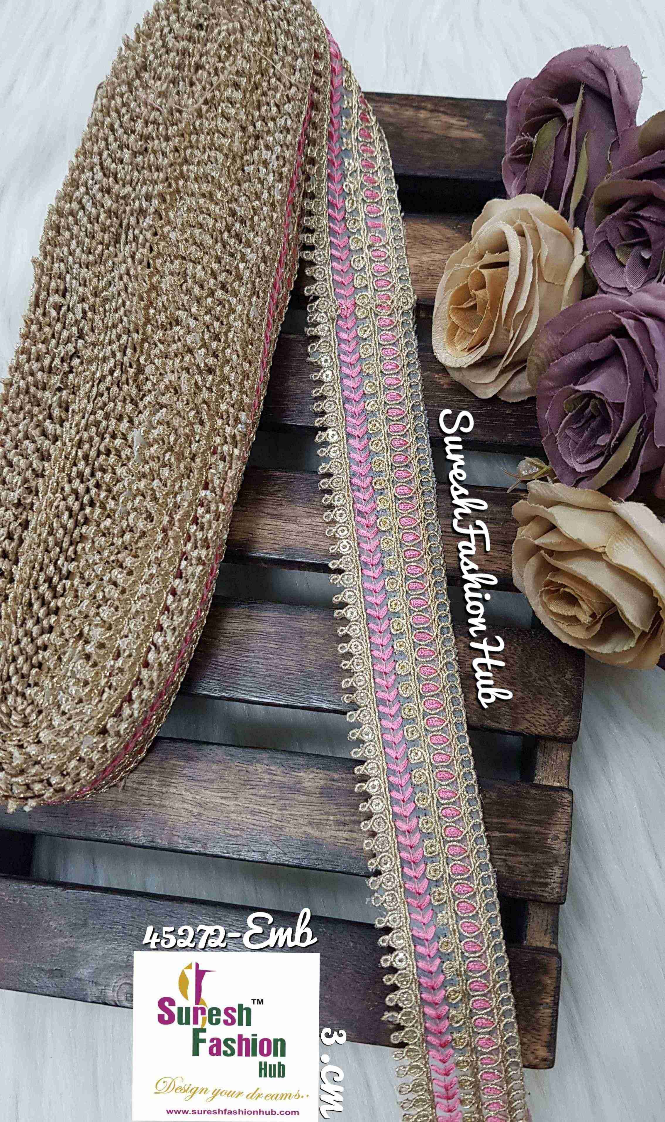 Baby Pink Gilded Grace Zari Ribbon