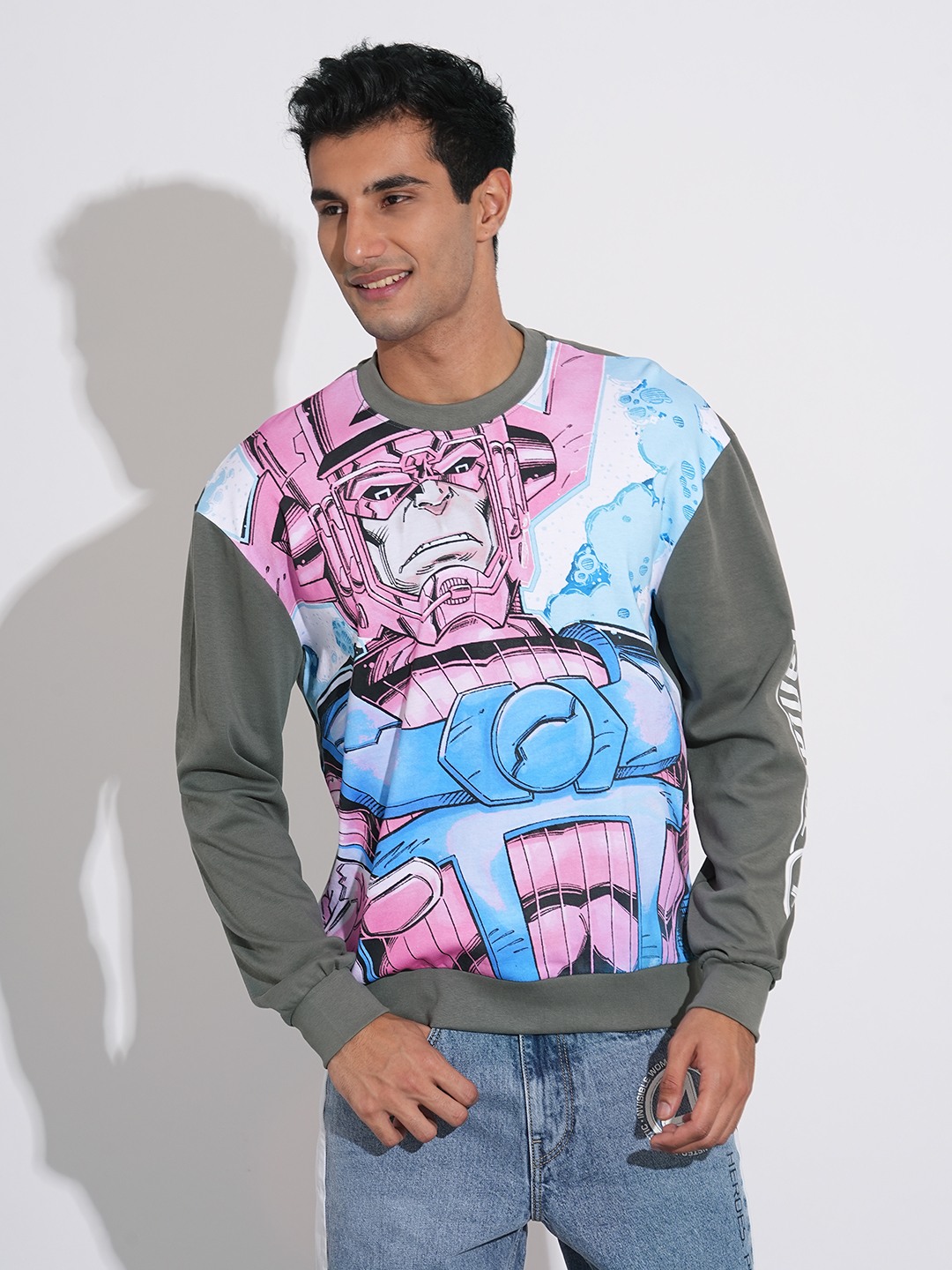 Fantastic Four Printed Grey Drop-Shoulder Sweatshirt by Being Human