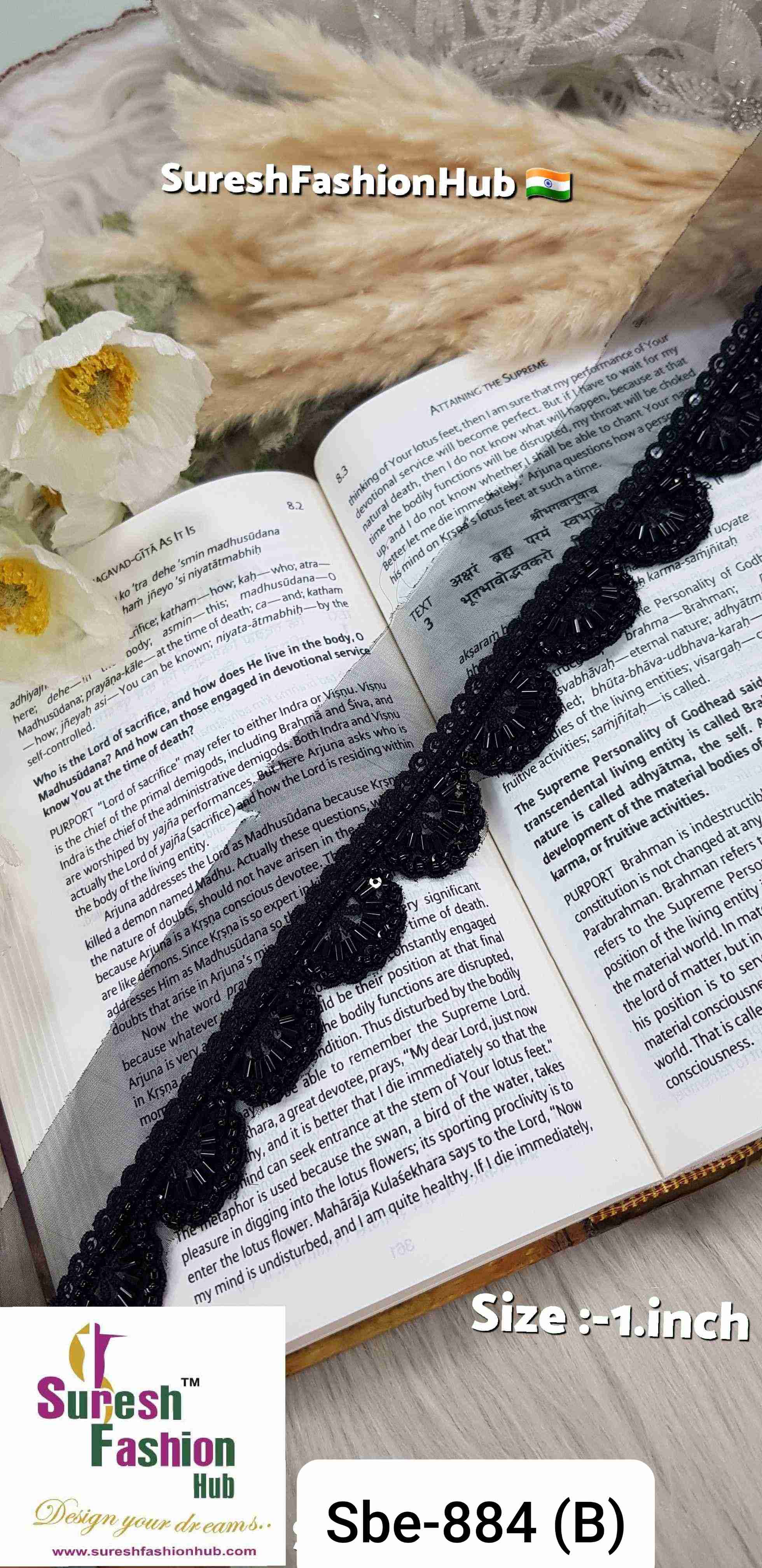 Black Floral Beaded Lace