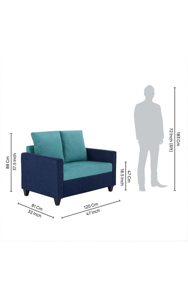 neudot Saya Dual Color Sofa for Living Room |2 Persons Sofa|Premium Fabric with Cushioned Armrest | Solid Wood Frame|2 Seater in Saya Duo Teal Color
