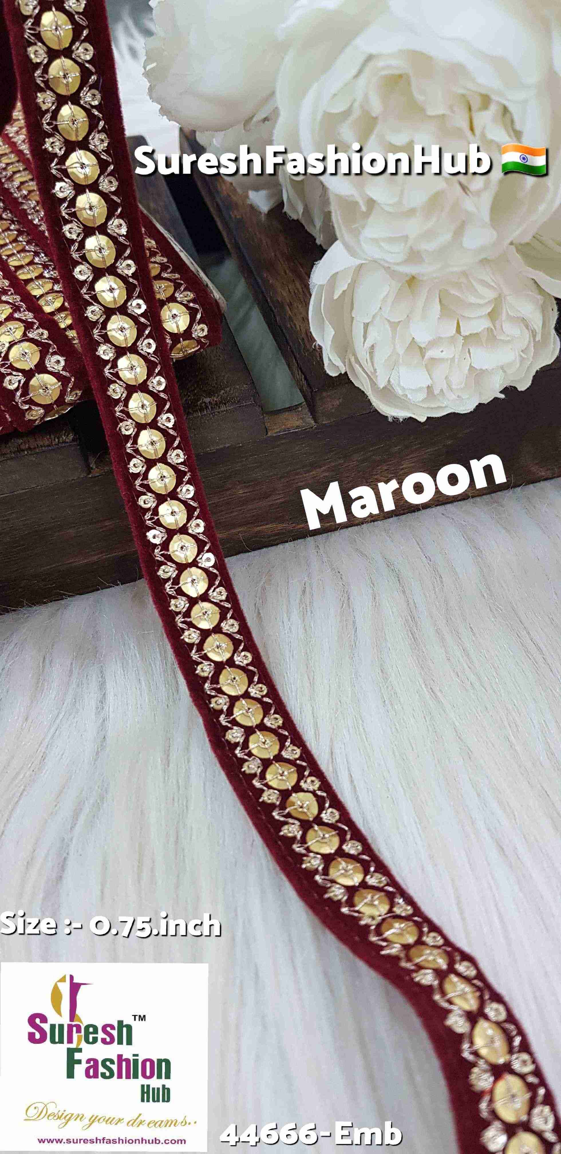 Maroon Velvet Jari Sequin Lace