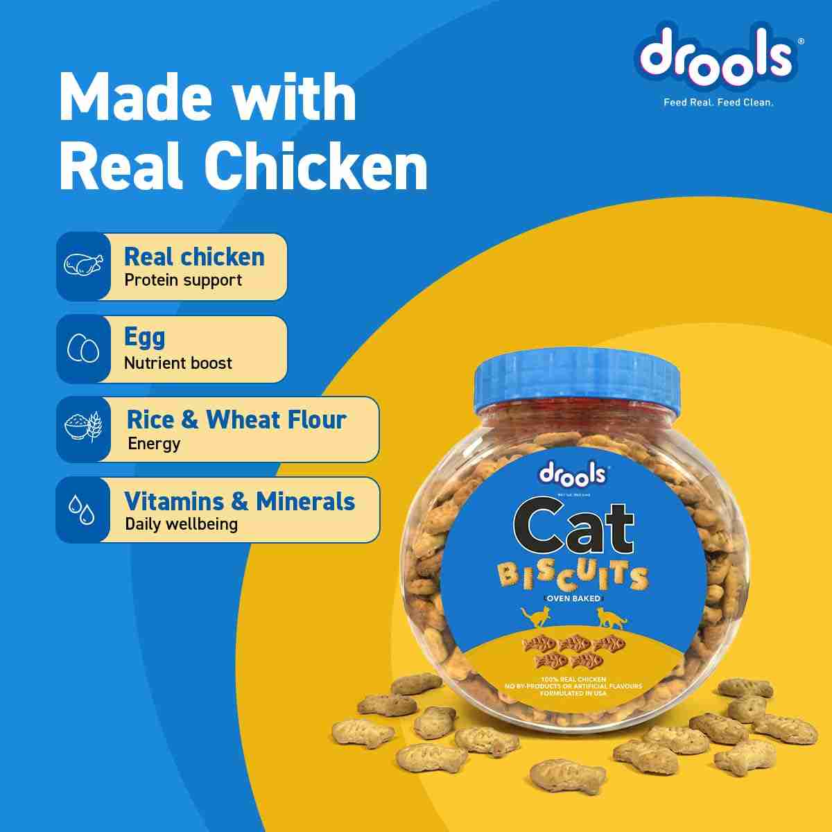 Drools Real Chicken Biscuits Cat Treats for All Life Stages, Jar