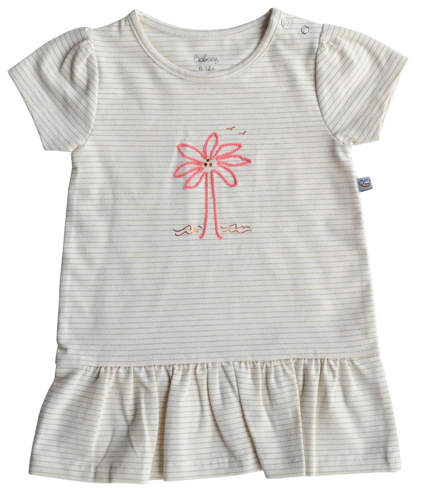 Baby Girls Short Sleeves Dress,Color-Cream Lurex