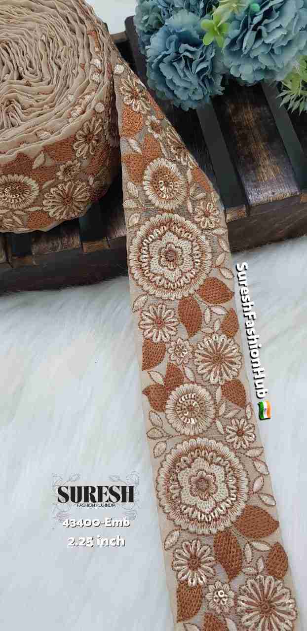 Beige Regal Floral Sequin Thread Embroidery Organza Lace – 43400-Emb