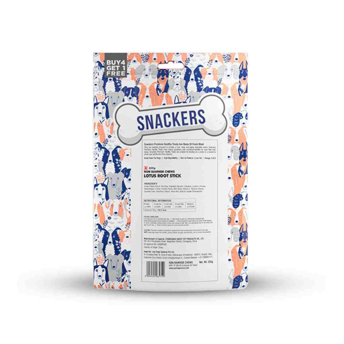 Snackers Non Rawhide Chews Lotus Root Stick for Dogs, 225 g