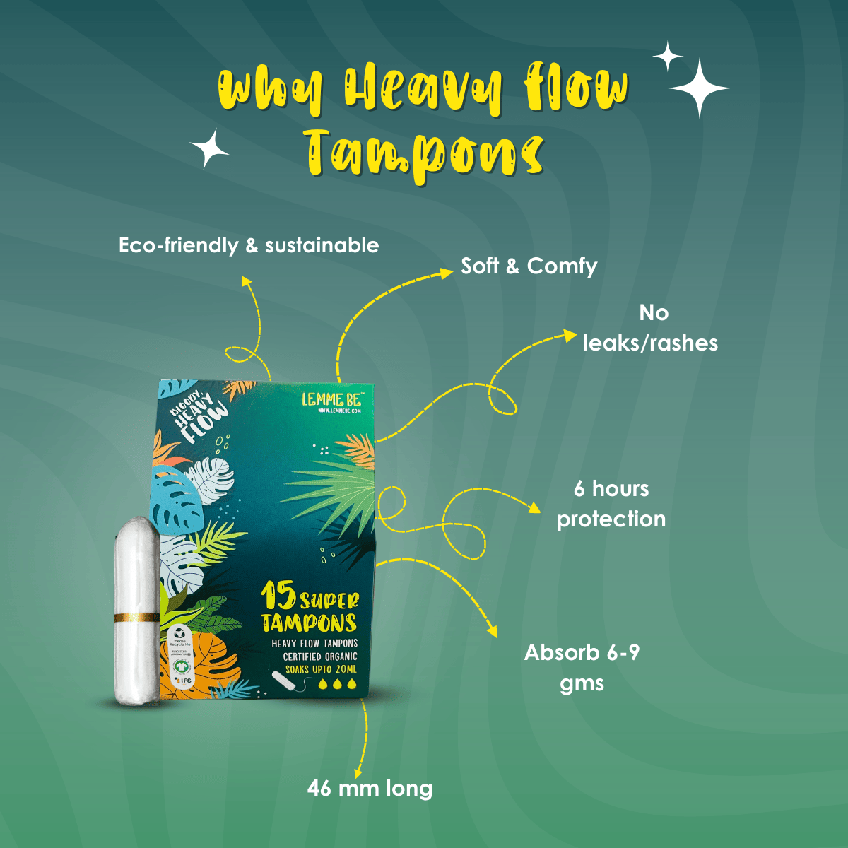 Lemme Be Heavy Flow Tampons 100 Cotton Certified Biodegradable, Unscented, Dye & Chemical Free