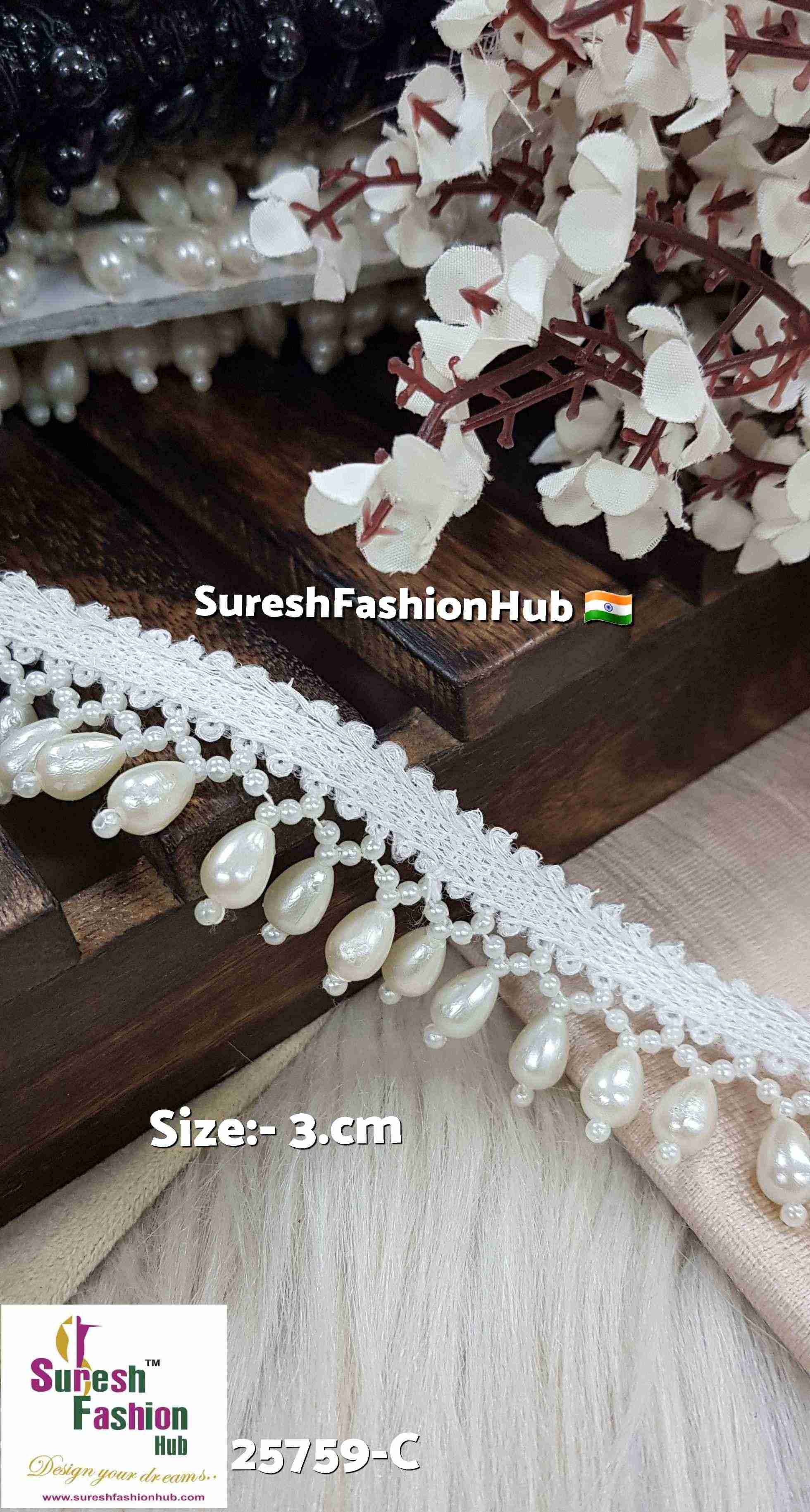 Offwhite Handmade Beads & Pearl Jhalar Lace