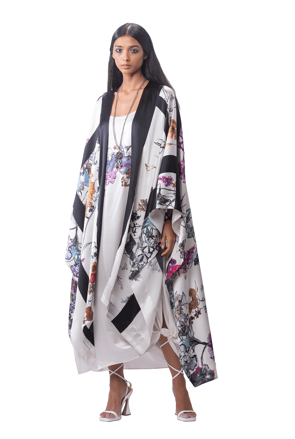 OVERSIZED PRINTED  CAPE WITH SLIP DRESS