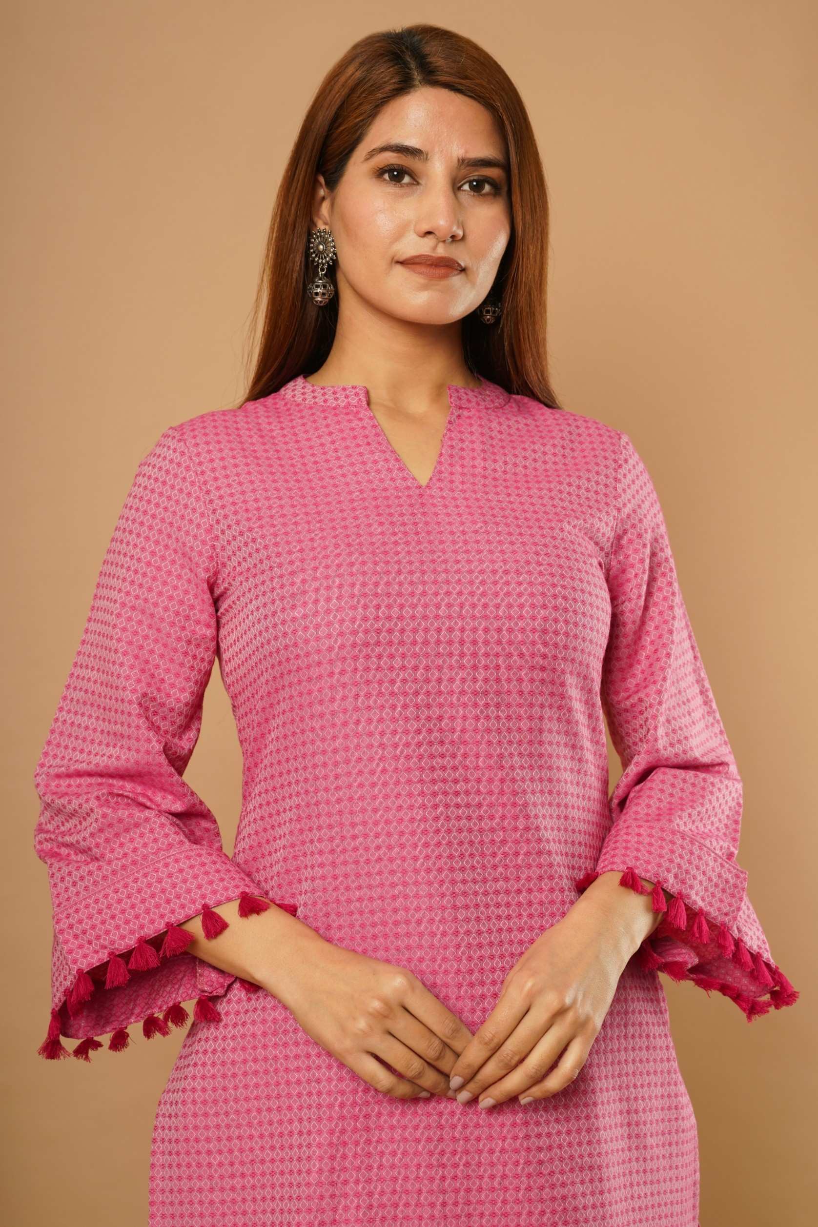 POLY COTTON SHORT KURTA TESSAL DETAIL  KURTA SET