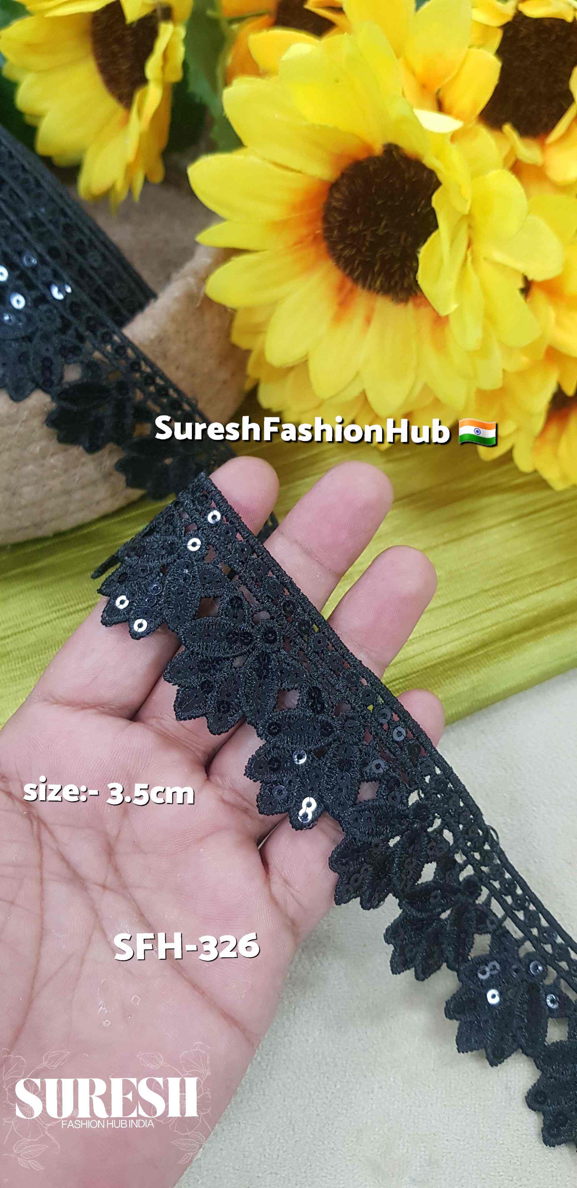 Black One-Sided GPO Lace with Transparent Sequins