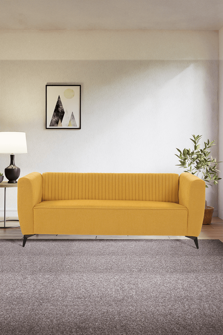 neudot Diva Sofa for Living Room |3 Persons Sofa|Premium Fabric with Cushioned Armrest | Solid Wood Frame|3 Seater in Husky Yellow Color
