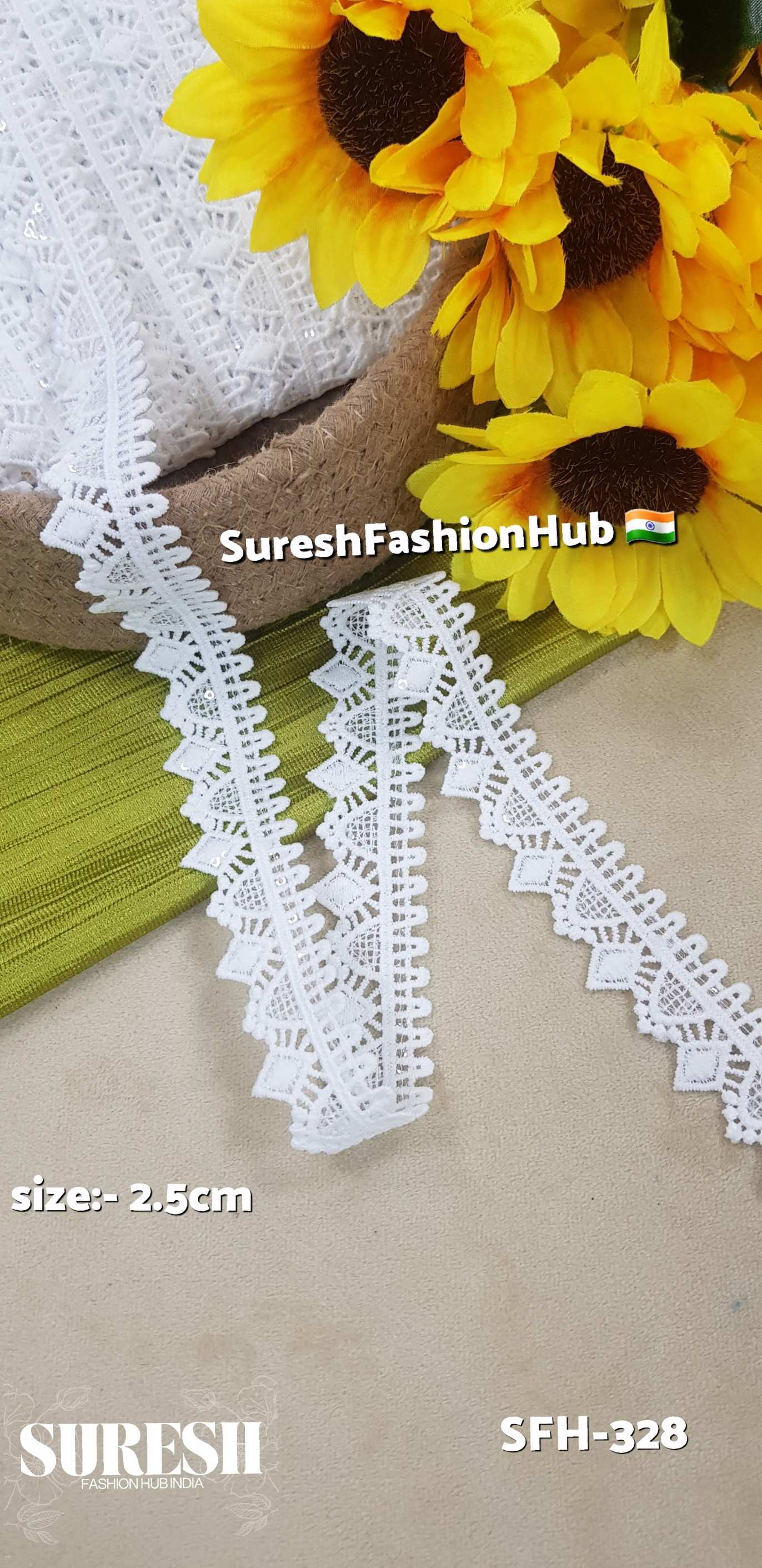 White One-Sided GPO Lace with Transparent Sequins