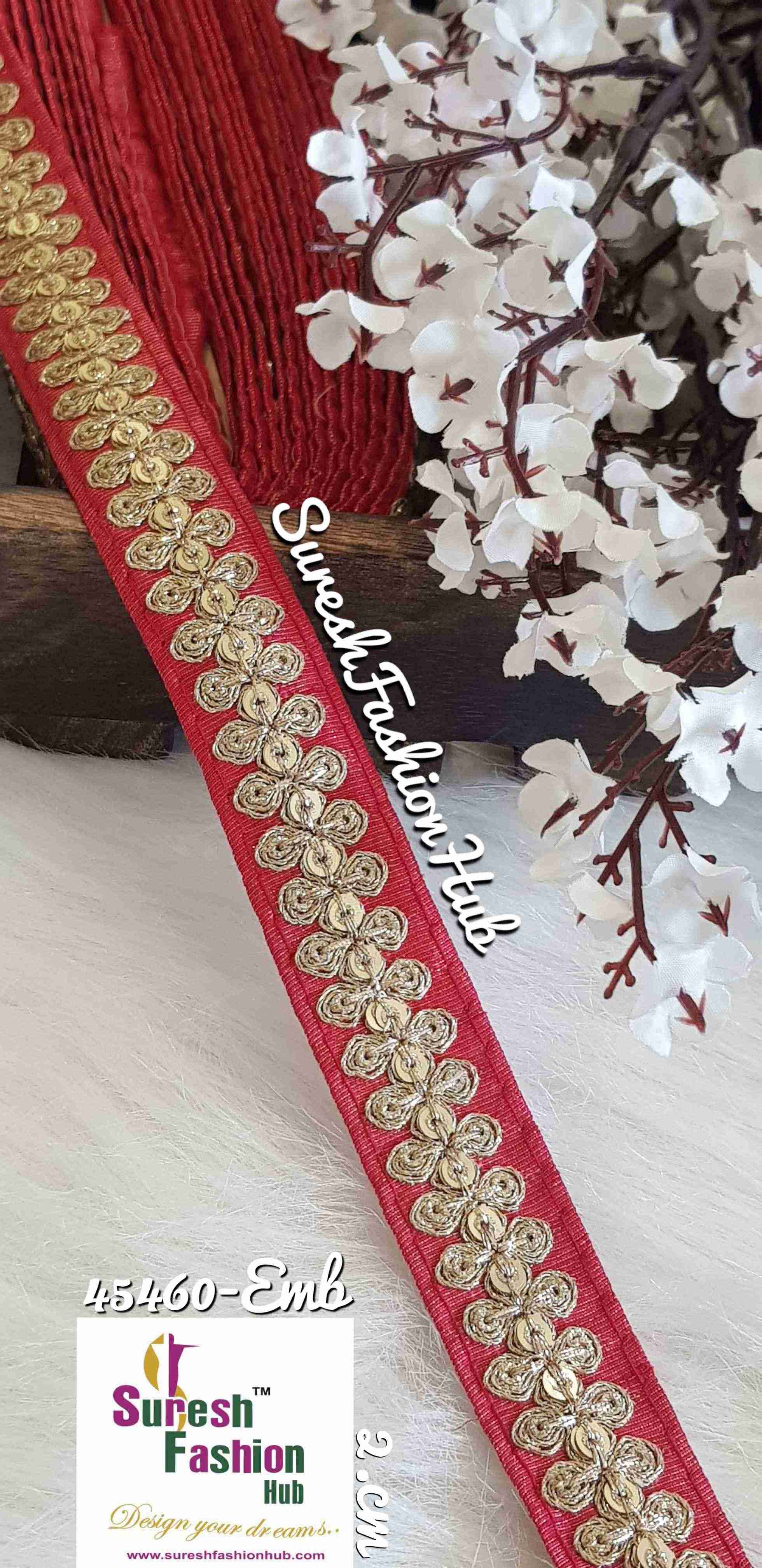 Candy Pink Embroidered Design Trim