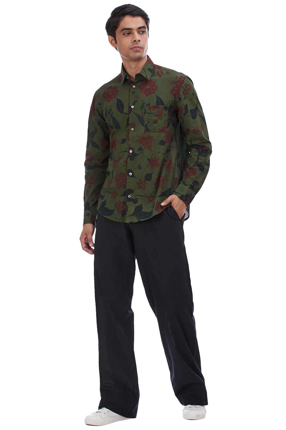 Hand-Printed Floral Regular-Fit Shirt