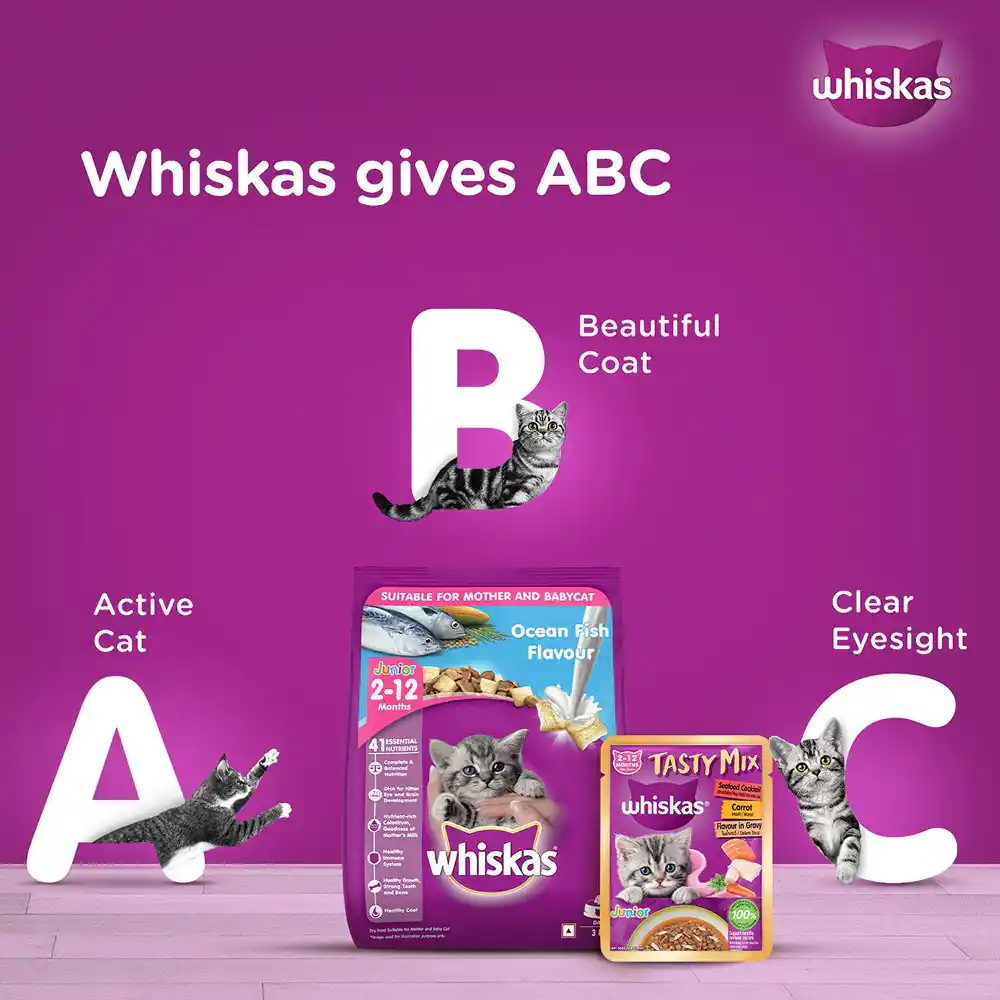 Whiskas Tasty Mix Junior Pouch Seafood Cocktail Carrot Flavor in Gravy for Cats 70g