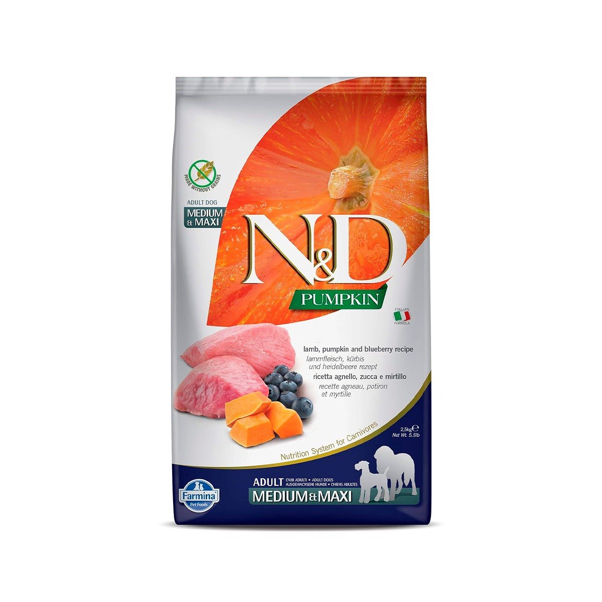 Farmina N&D Grain Free Pumpkin, Lamb & Blueberry Adult Medium/Maxi Dry Dog Food - 12 Kg