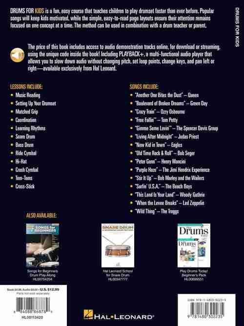 Hal Leonard Drums for Kids Beginner Drum Method Book with Online Audio 12