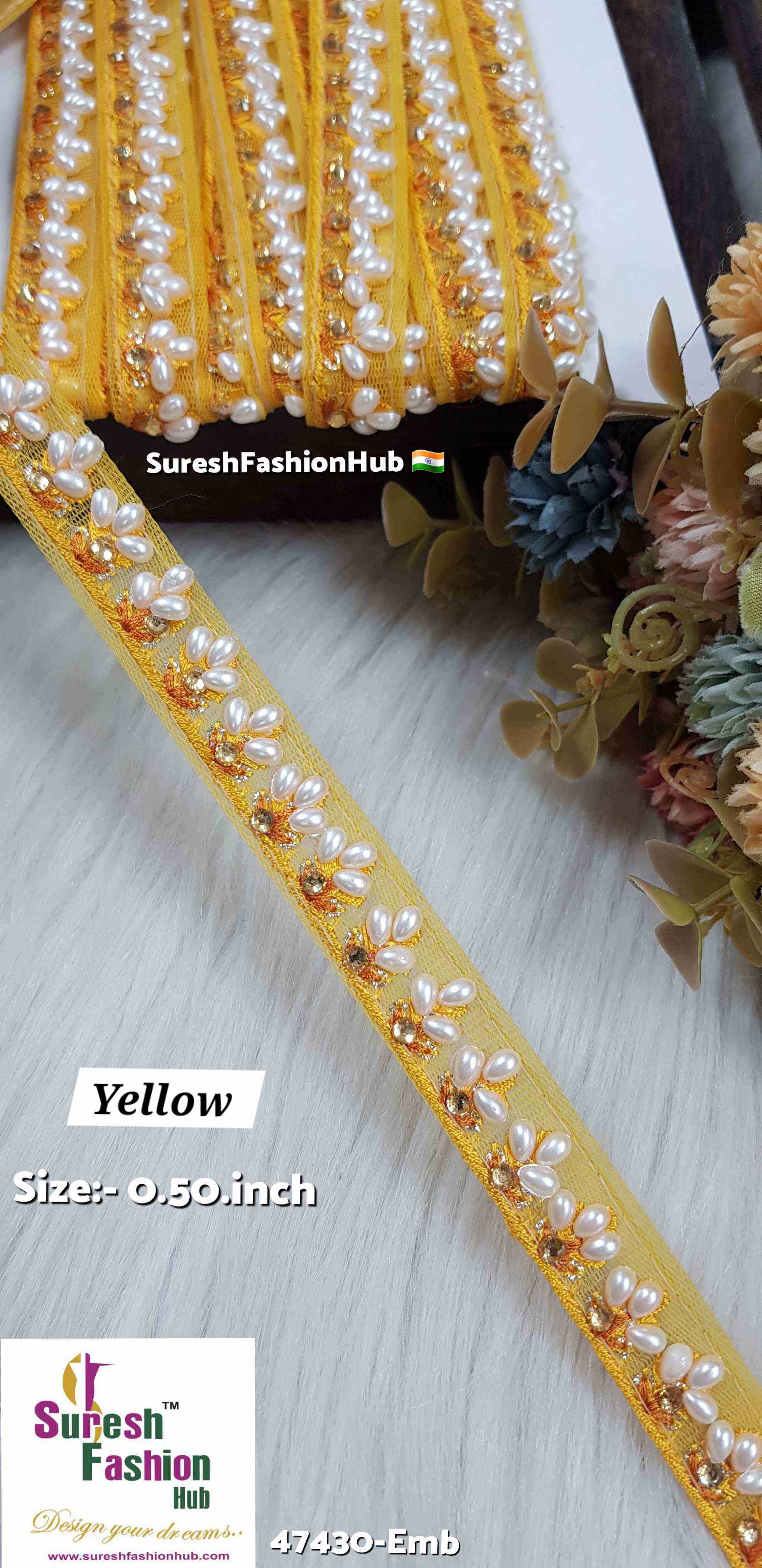 LuxeGlimmer Embroidered Trim Yellow Color
