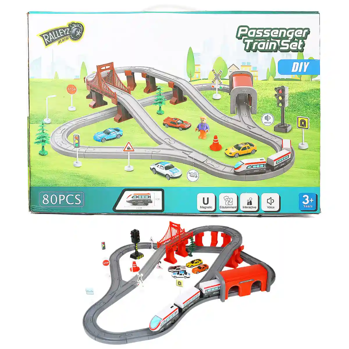 Ralleyz Electric Passenger Train Set with Sound, 80 Pieces, Multicolour, 3Y+