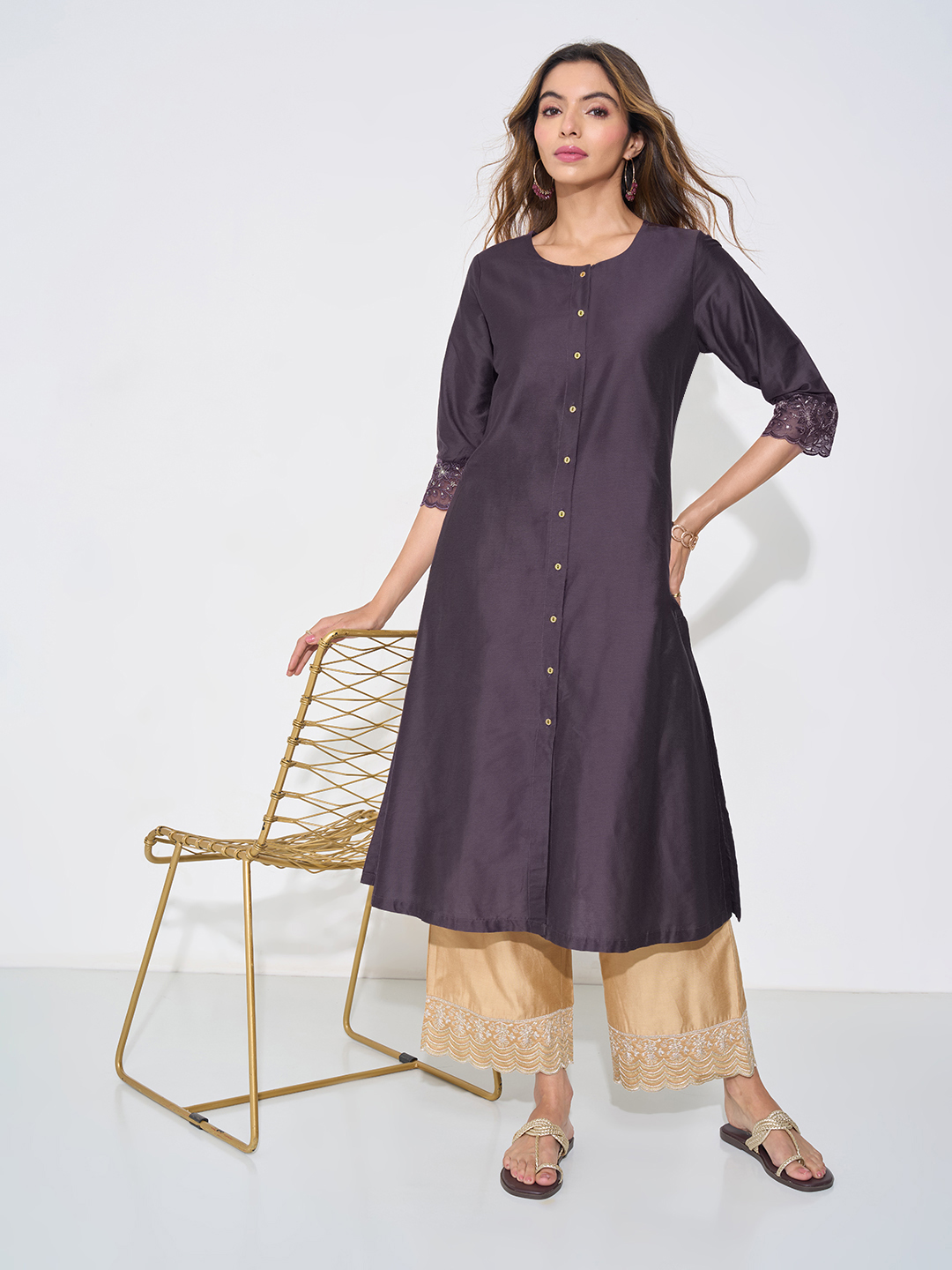 Purple Button-Down Festive Kurta