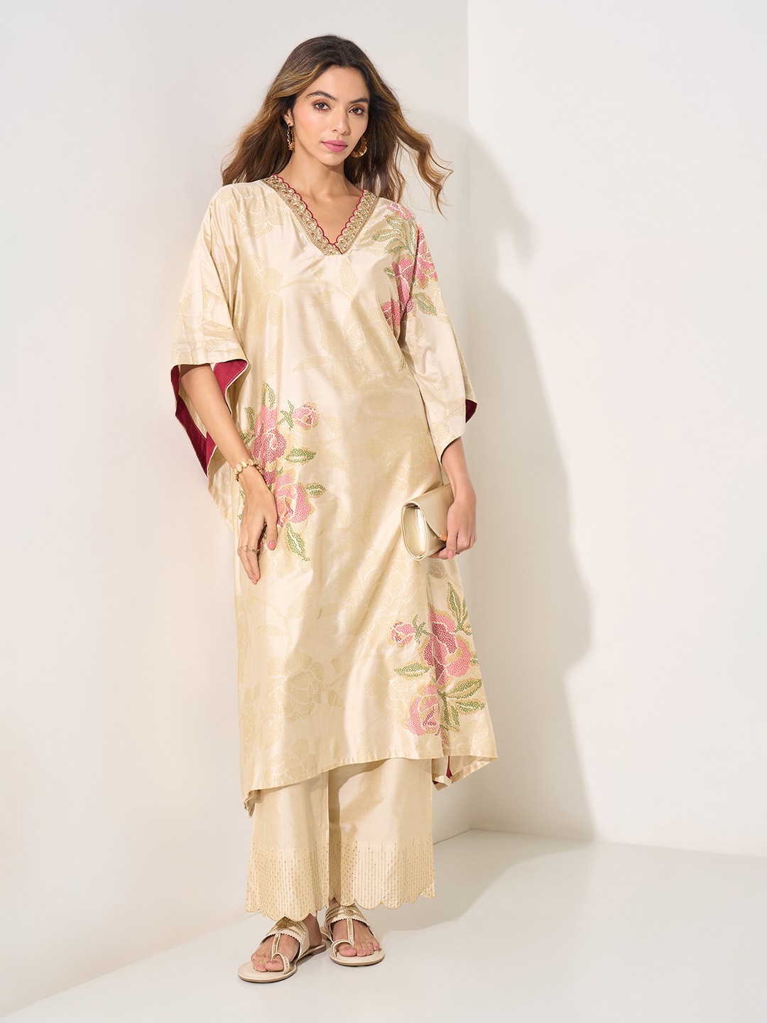 Floral Print Kaftan Kurta