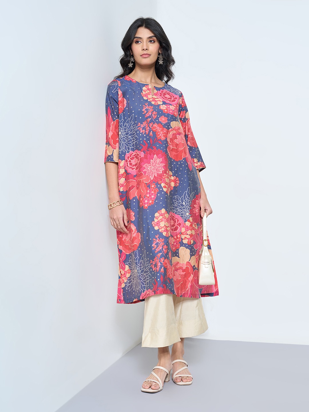 Blue Floral Print Festive Kurta