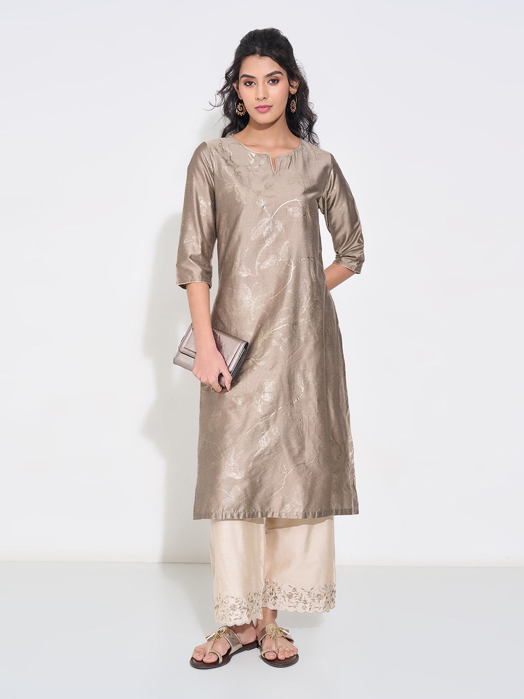 Champagne Gold Floral Print Kurta