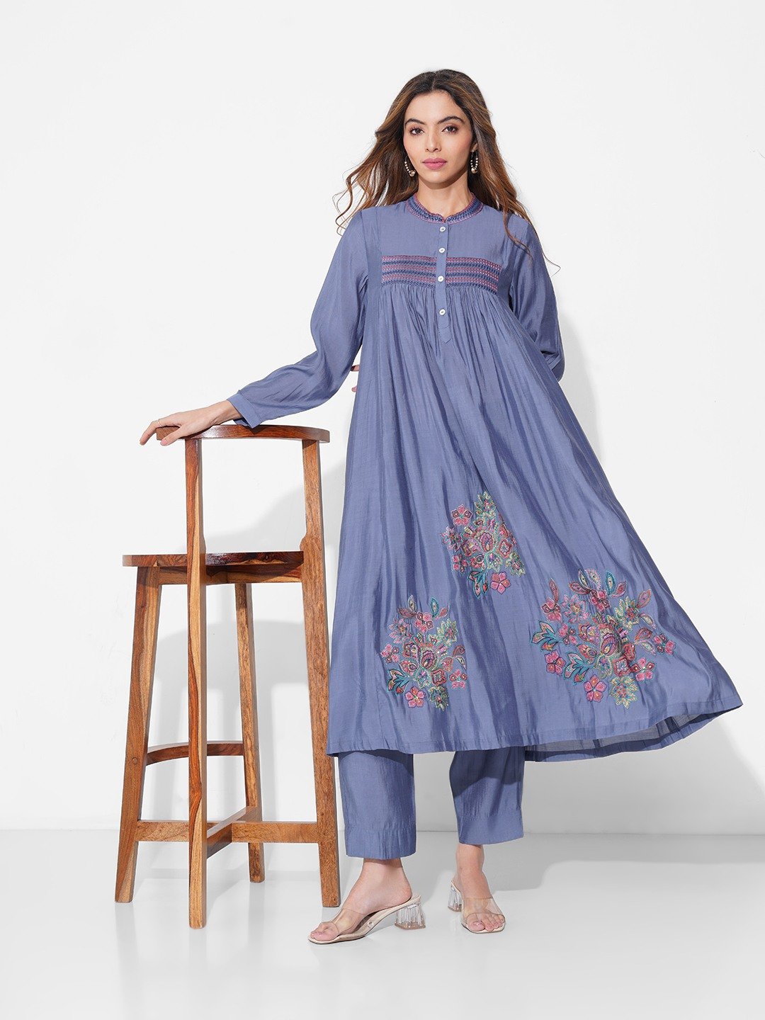 Blue Embroidered Kurta & Pants Set