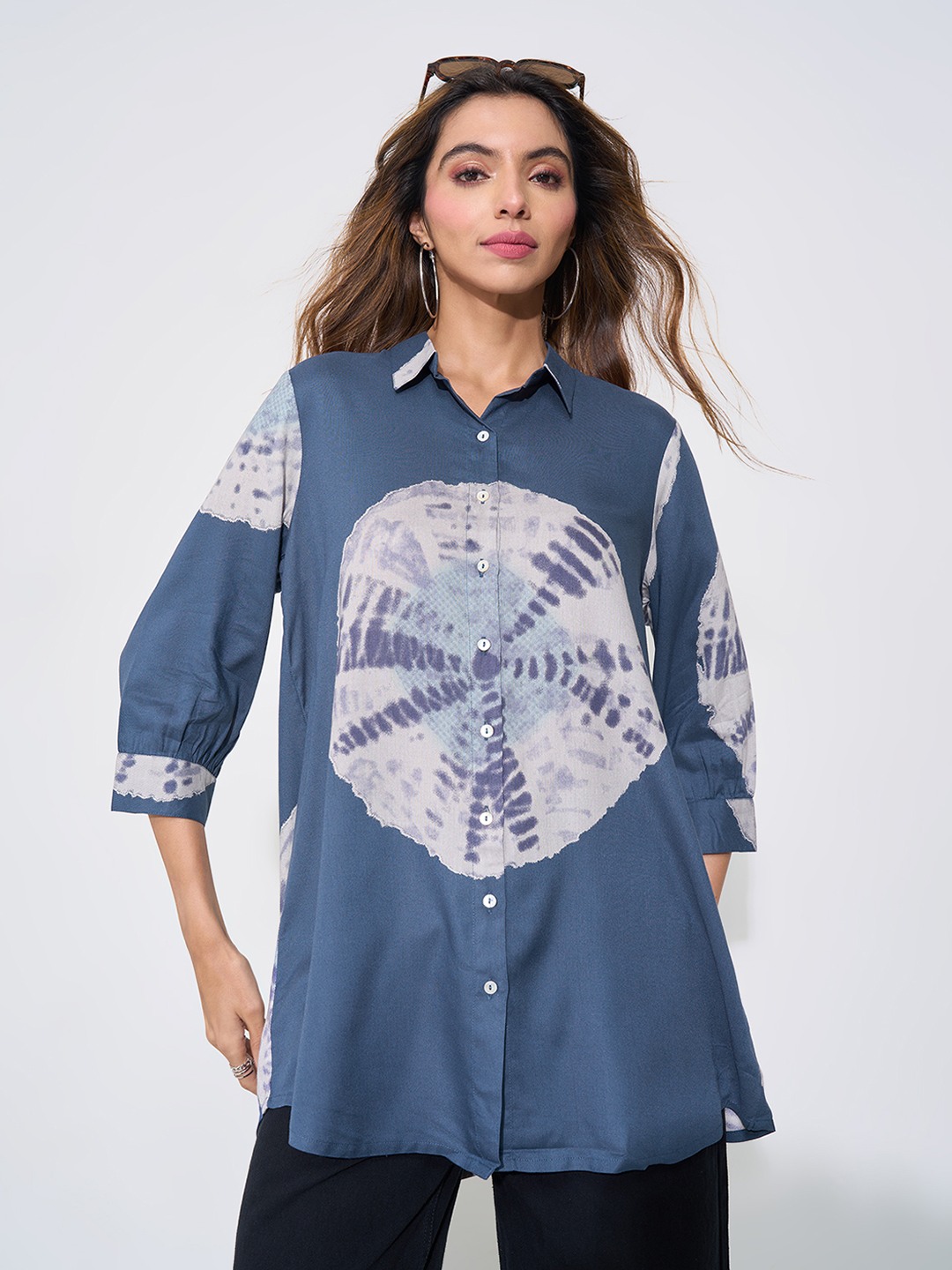 Blue Tie-Dye Print Tunic