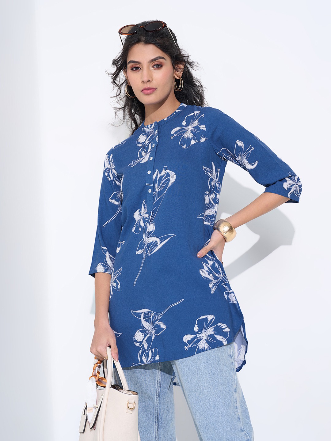Blue Floral Print Classic Tunic