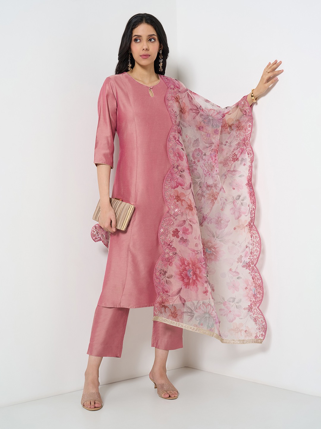 Rangmanch Pink Kurta Pants & Dupatta Set