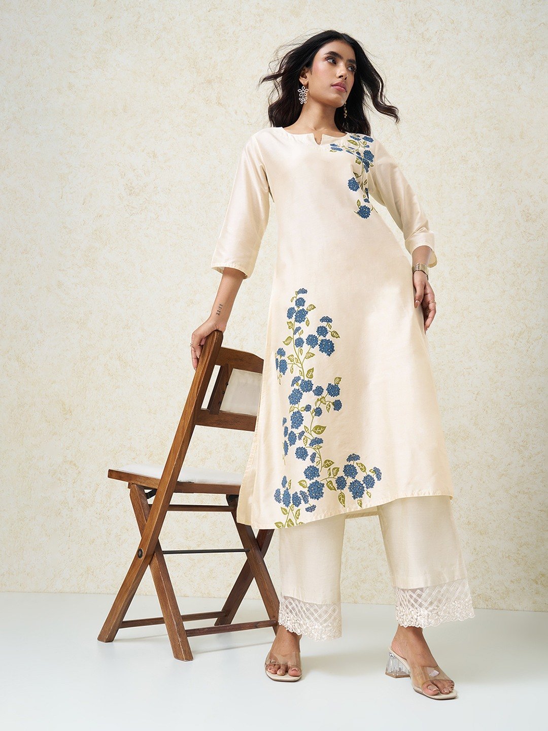 Ivory Floral Placement Print Celebration Kurta