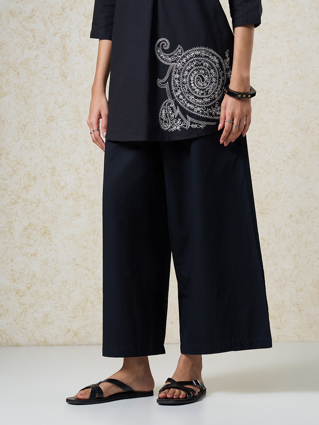 Black Wide Leg Drawstring Pants