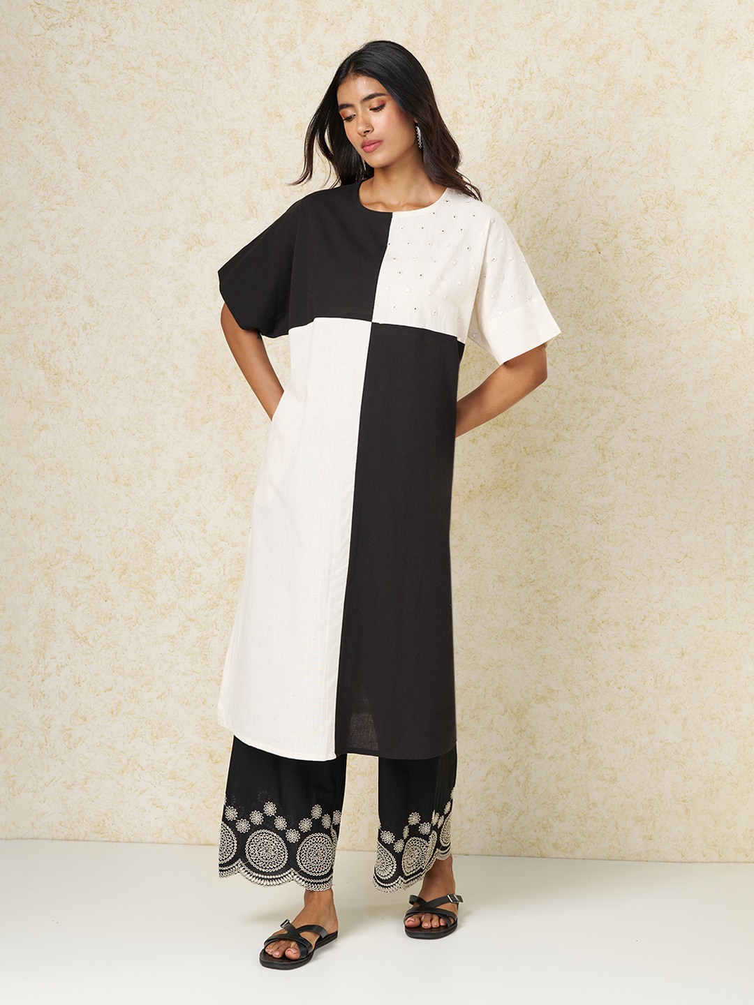 Black & Ivory Colour Block Kurta
