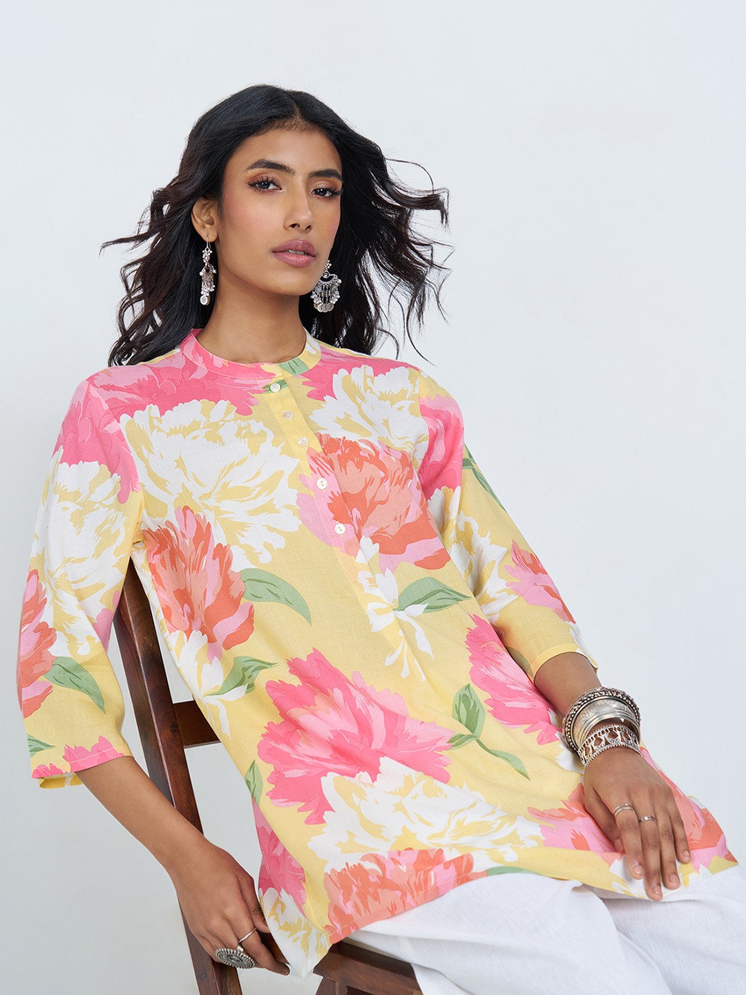 Yellow & Pink Oversized Floral Tunic