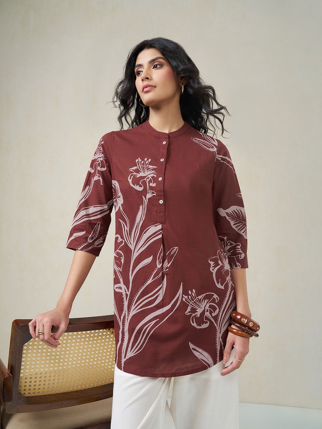 Rust Floral Print Tunic