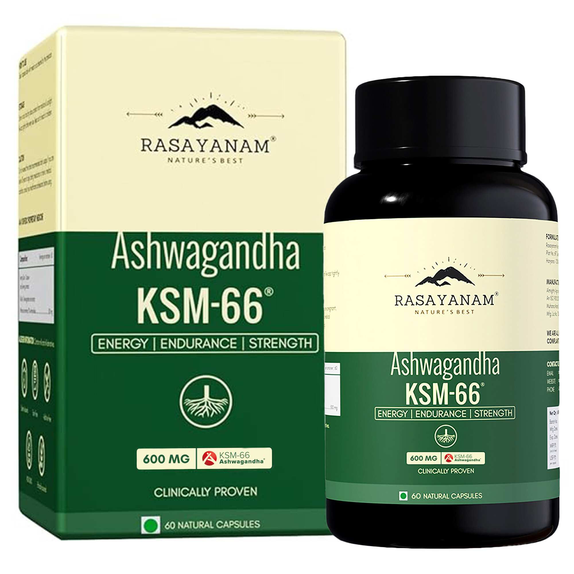 Rasayanam | Ashwagandha KSM-66 | 600 mg Capsules for Stress | Energy & Recovery | 60 Capsules | Pack of 1