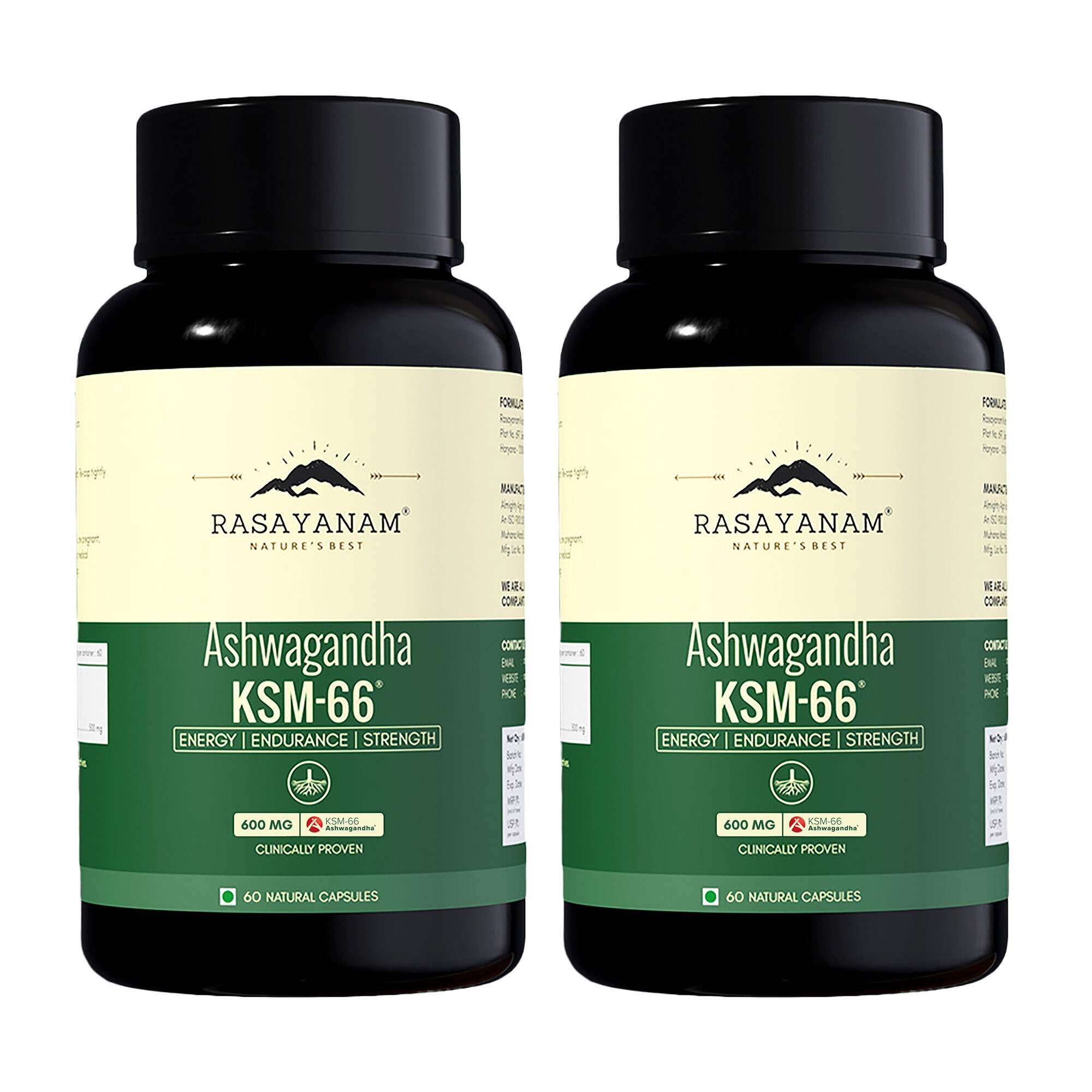Rasayanam | Ashwagandha KSM-66 | 600 mg Capsules for Stress | Energy & Recovery | 120 Capsules | Pack of 2