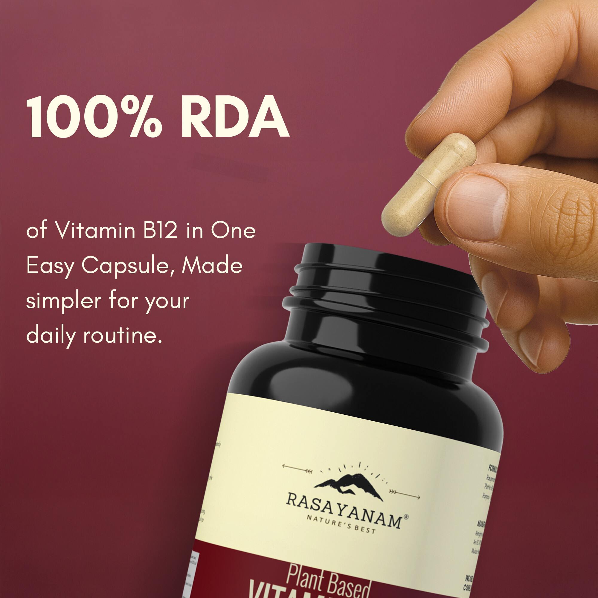 Rasayanam Plant-Based Vitamin B12 | Energy, Nerve & Brain Health | 60 Capsules (Pack of 1)