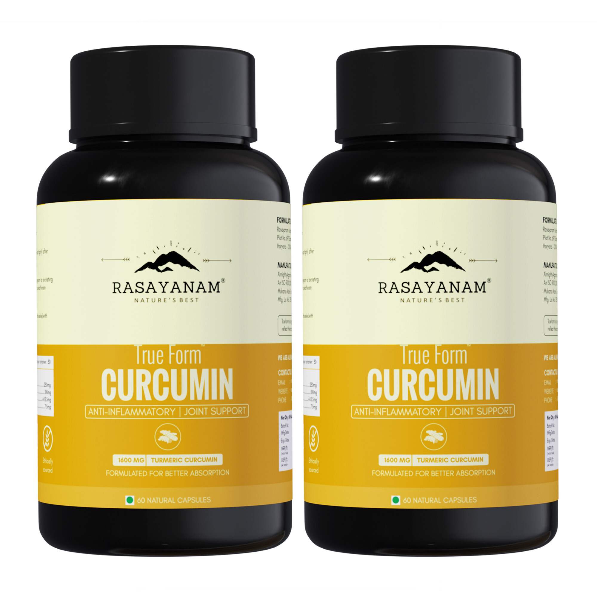 Rasayanam | Curcumin 1600Mg | Nano Curcumin 95% Curcuminoids | 120 Capsules | Pack Of 2