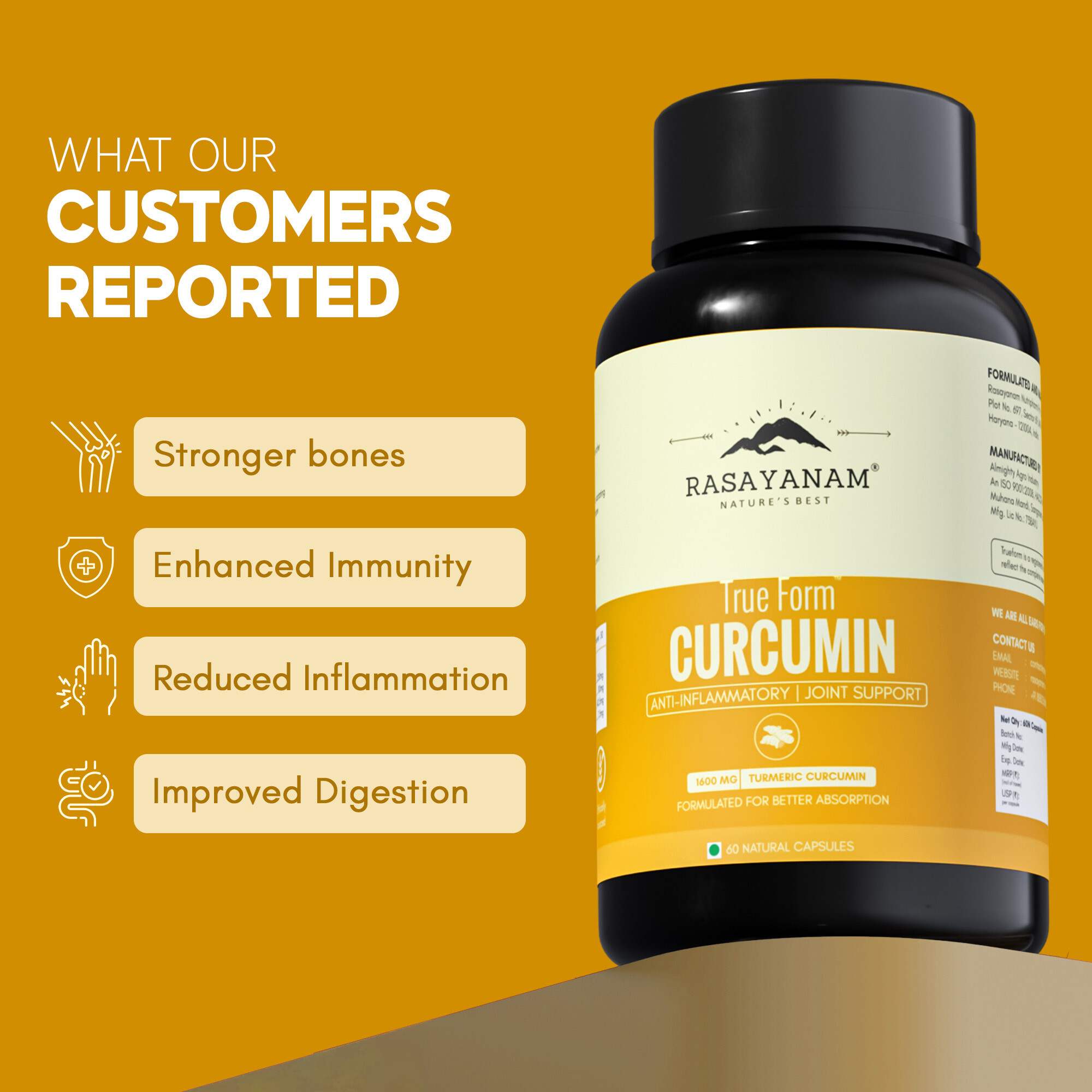 Rasayanam | Curcumin 1600Mg | Nano Curcumin 95% Curcuminoids | 120 Capsules | Pack Of 2