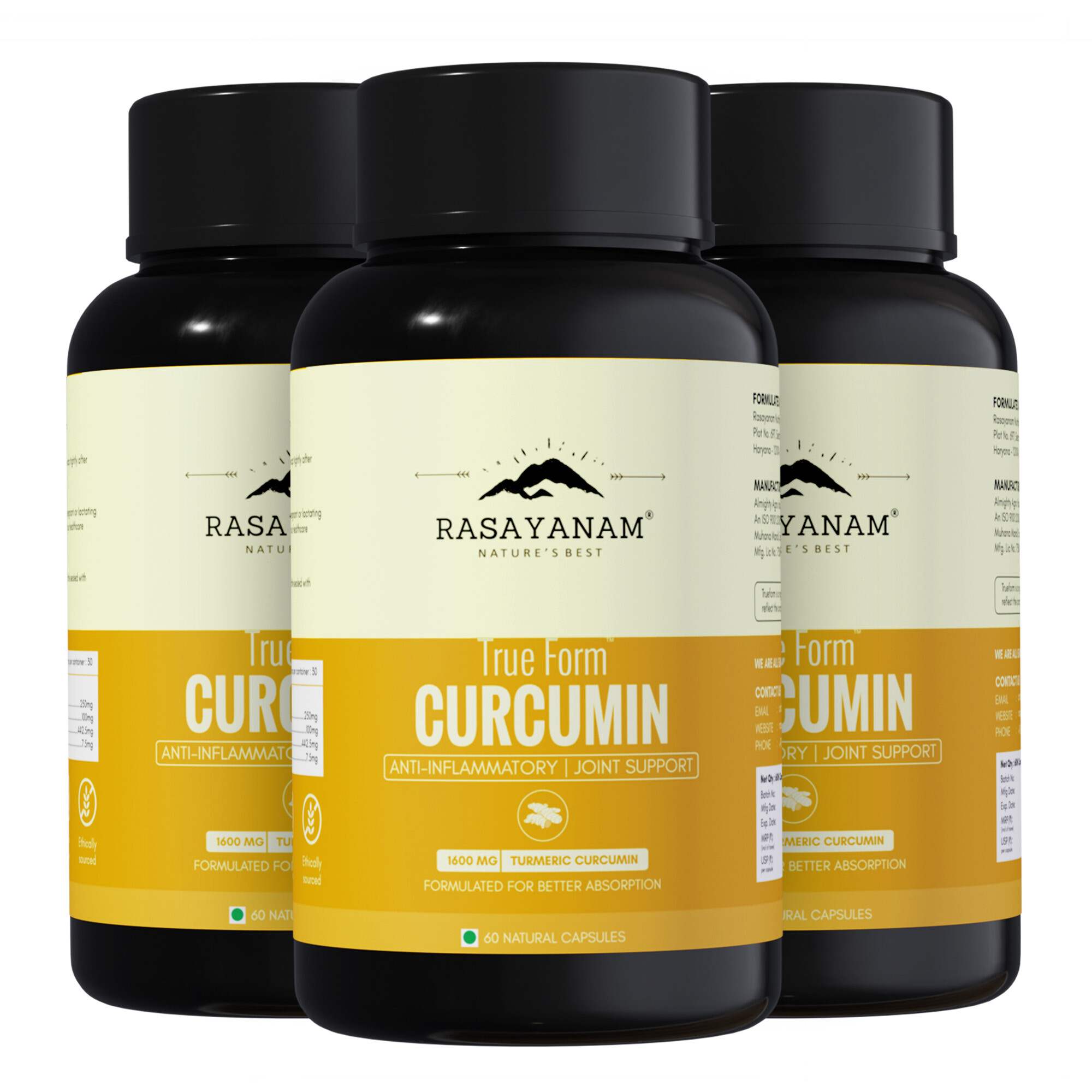 Rasayanam | Curcumin 1600Mg | Nano Curcumin 95% Curcuminoids | 180 Capsules | Pack Of 3